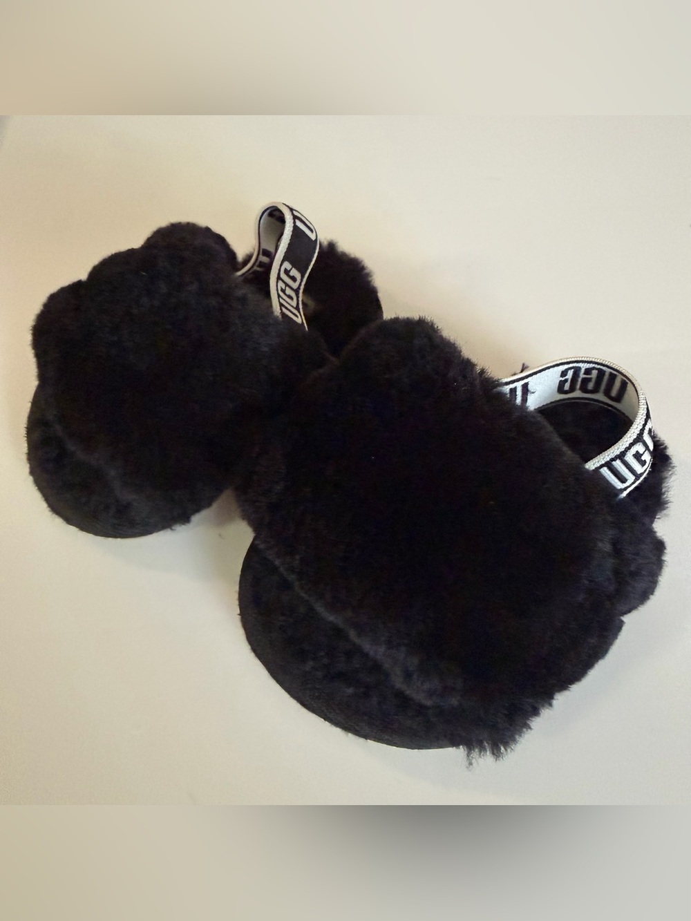 UGG Kids Black Plush Ear Muffs with Branded Elastic Band